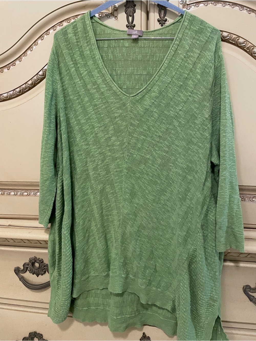 J. Jill Green V-Neck Lightweight linen cotton hi lo sweater XL
